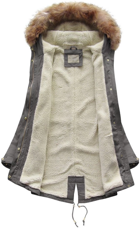 BAWEŁNIANA PARKA NA KOŻUSZKU STALOWA (B1303)