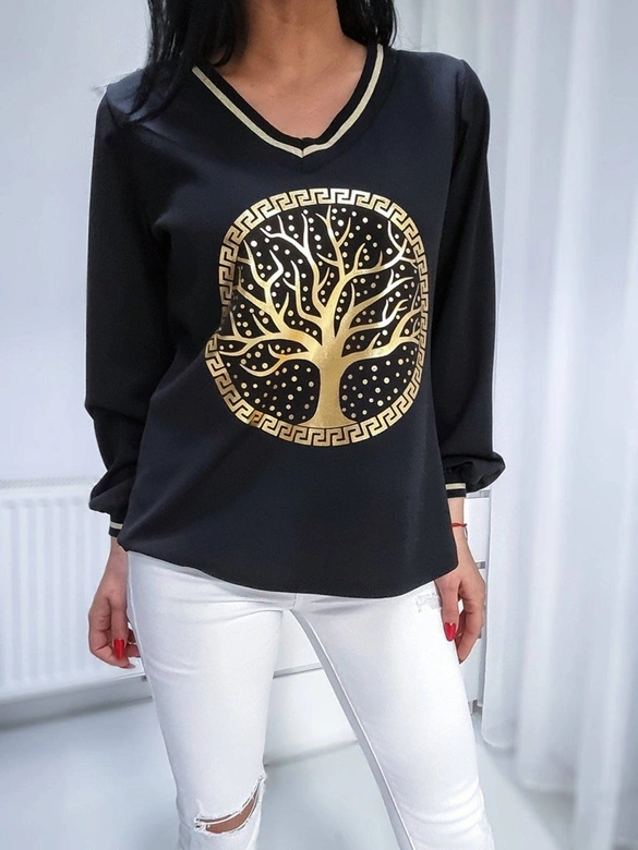 BLUZKA DAMSKA ZE ZŁOTYM NADRUKIEM CZARNA (9386)
