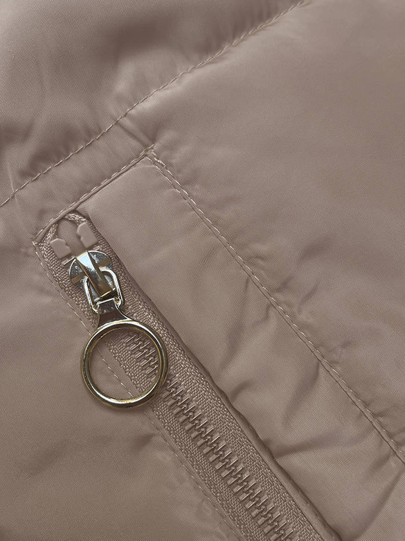 Dwustronna krótka kurtka z kapturem cappuccino-khaki (B8181-12011)