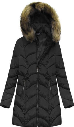 PIKOWANA KURTKA Z KAPTUREM CZARNA (X1801X)