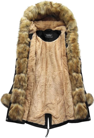 BAWEŁNIANA DAMSKA PARKA ZIMOWA Z FUTREM CZARNA (XW793X)