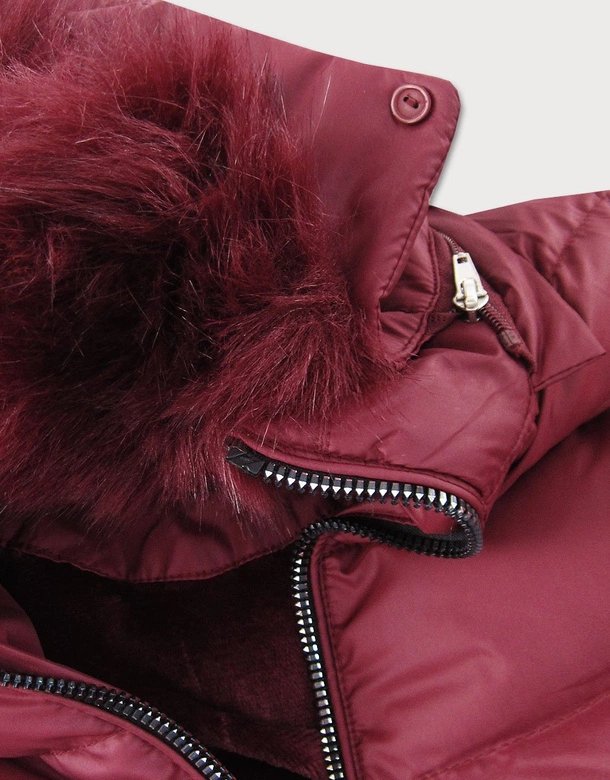 Zimowa kurtka damska z odpinanymi rękawami burgundowa (w761)