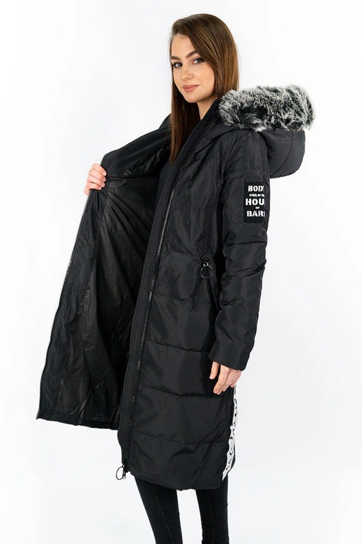 PŁASZCZ DAMSKI ZIMOWY Z PUCHEM NATURALNYM CZARNY (7078)
