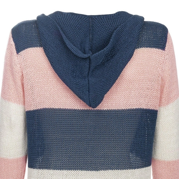 DŁUGI SWETER Z KAPTUREM GRANATOWO-RÓŻOWY (122ART)