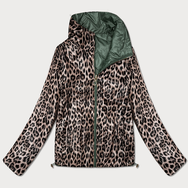 Dwustronna pikowana kurtka ze stójką Goodlookin khaki-panterka (B8579-11)