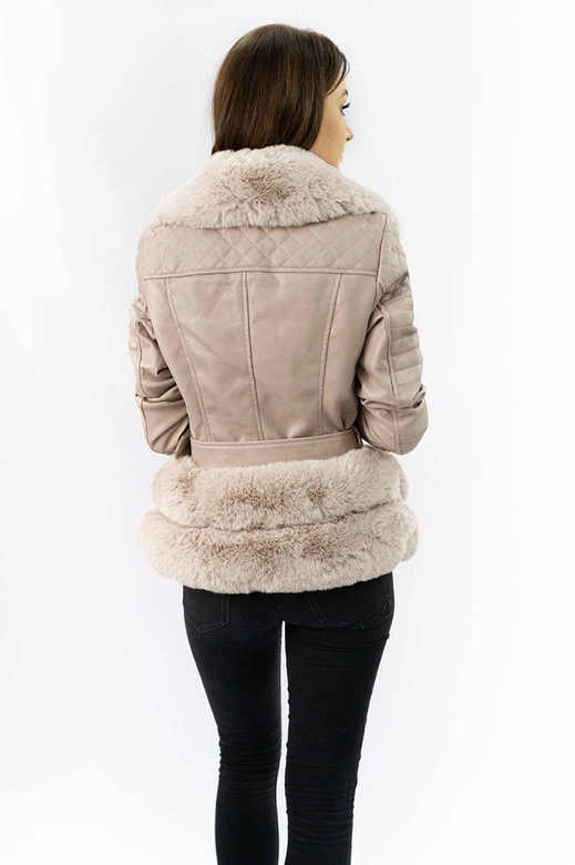 RAMONESKA Z FUTRZANYM KOŁNIERZEM BEŻOWA (0580)