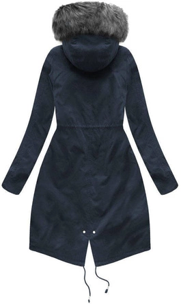DŁUGA ZIMOWA PARKA DAMSKA Z PODPINKĄ GRANATOWO-SZARA (1802)