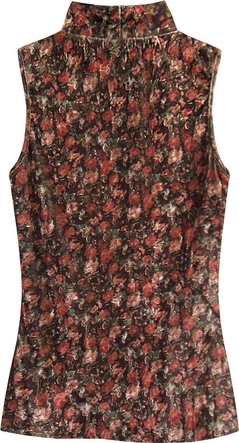 WELUROWY GOLF W KWIATKI BRĄZOWO-CZERWONY (3684/7)