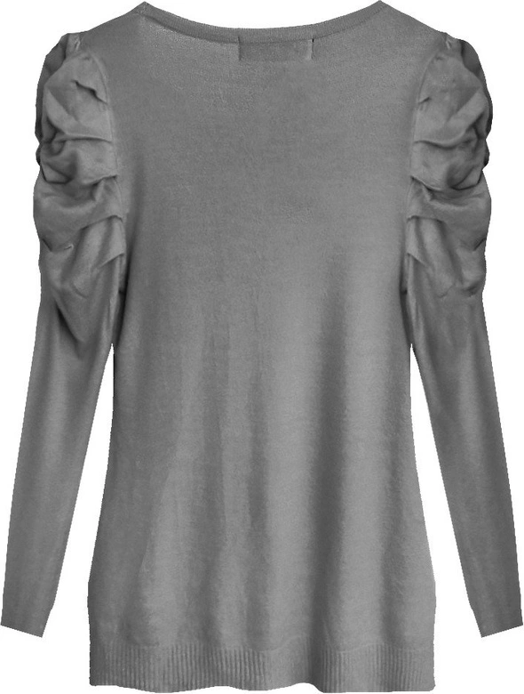 SWETER Z BUFIASTYMI RAMIONAMI CIEMNOSZARY (1528)