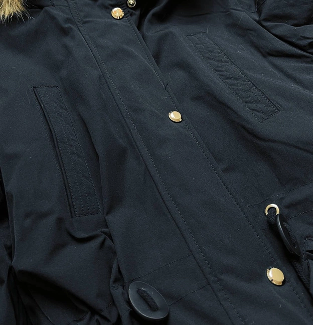 Dwustronna damska kurtka zimowa z kapturem granatowo-różowa (w211)