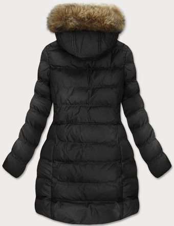 PIKOWANA KURTKA DAMSKA ZIMOWA Z KAPTUREM CZARNA (W756-1)