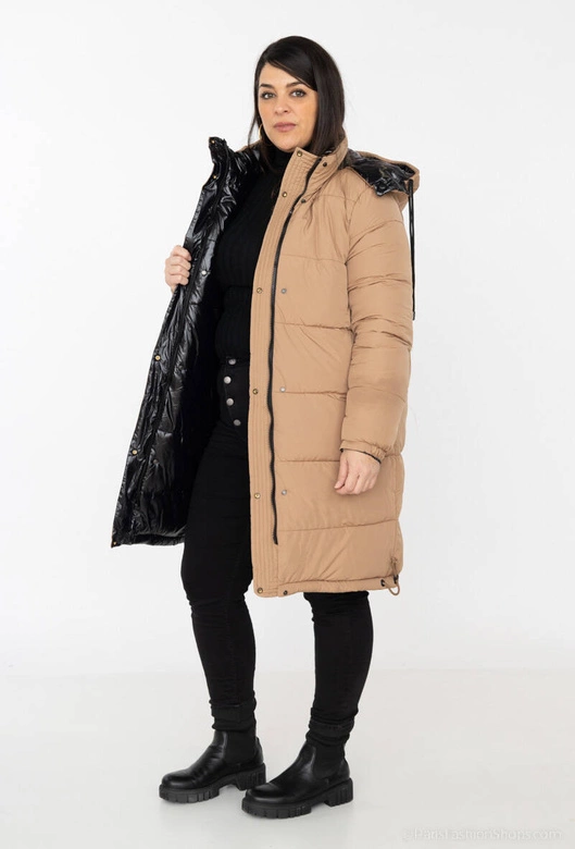 Gruba dwustronna kurtka zimowa damska czarny-beż (V767)