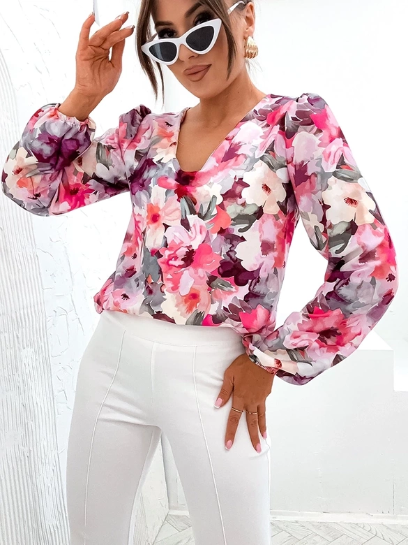 Bluzka z bufiastymi rękawami fuksja (021)