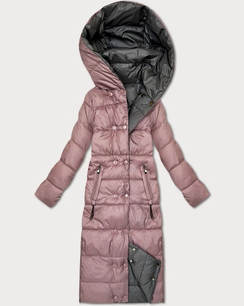 Dwustronna zimowa kurtka do kolan Minority róż-szary (P3-6017-52+61)