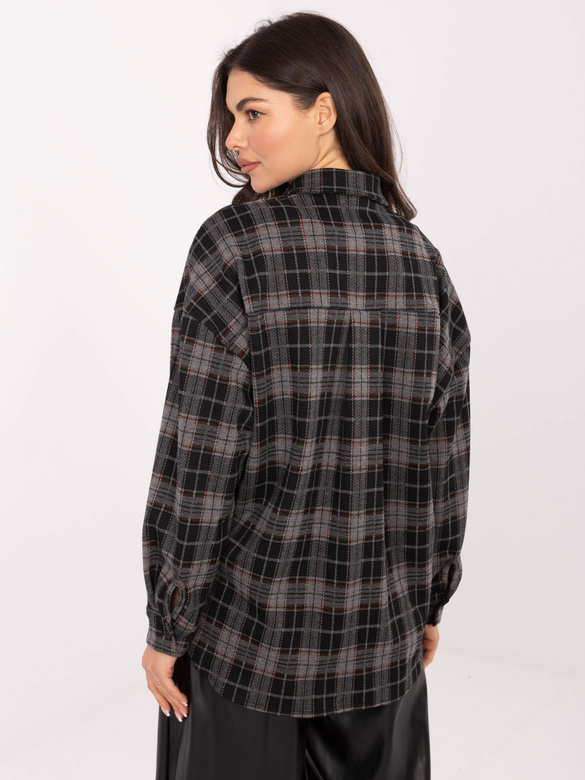 Flanelowa koszula damska w kratę czarna (21638)