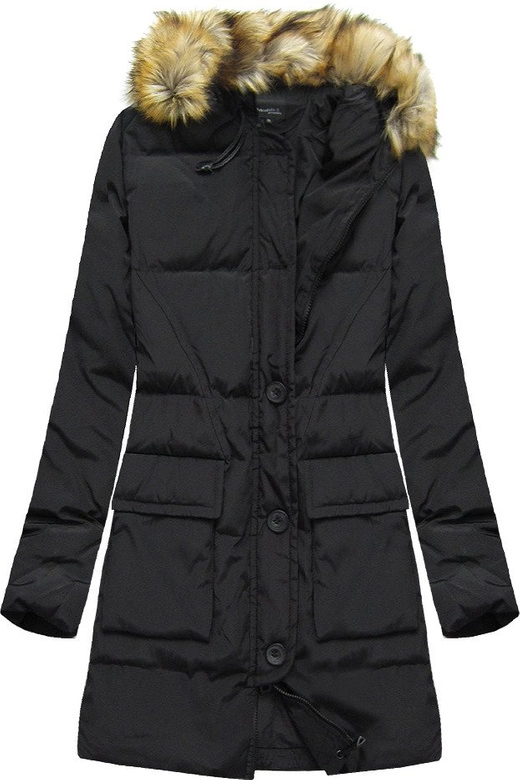 PIKOWANA KURTKA Z PUCHEM NATURALNYM CZARNA (X1296X)