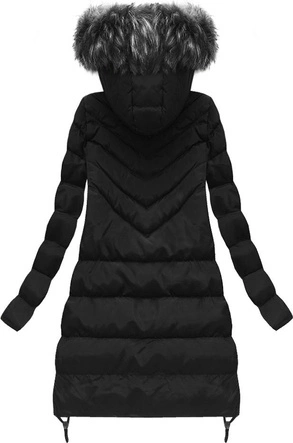 PIKOWANA KURTKA Z KAPTUREM CZARNA (W580)