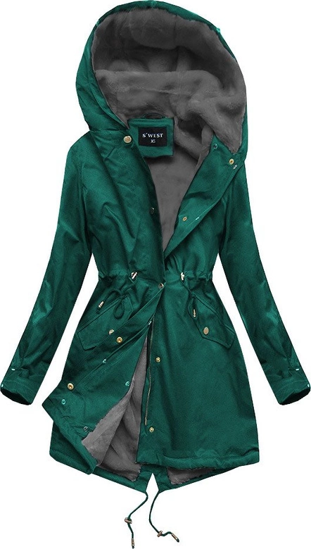 ZIMOWA DAMSKA PARKA Z FUTERKIEM ZIELONO-SZARA (B500)