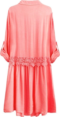 BAWEŁNIANA SUKIENKA KOSZULOWA NEONOWY KORAL (307ART)