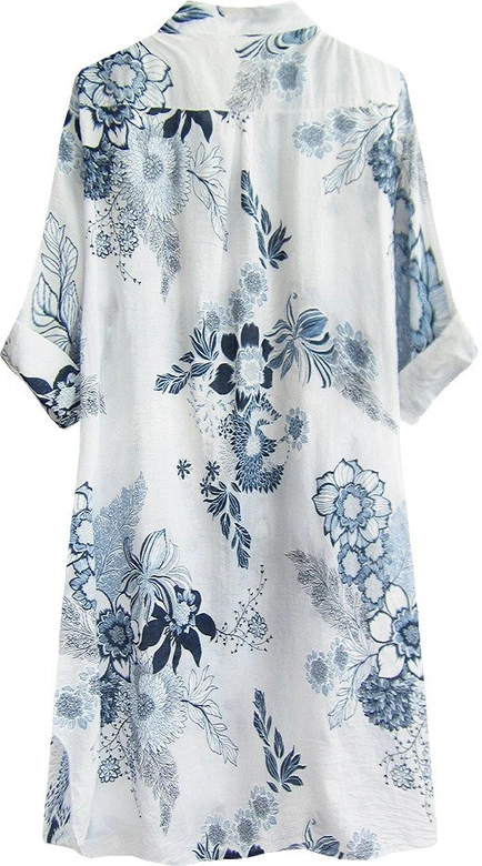 KOSZULOWA TUNIKA W KWIATY BIAŁO-NIEBIESKA (369ART)