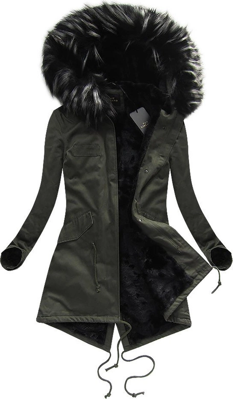 BAWEŁNIANA PARKA ZIMOWA KHAKI-SZARA (7609)