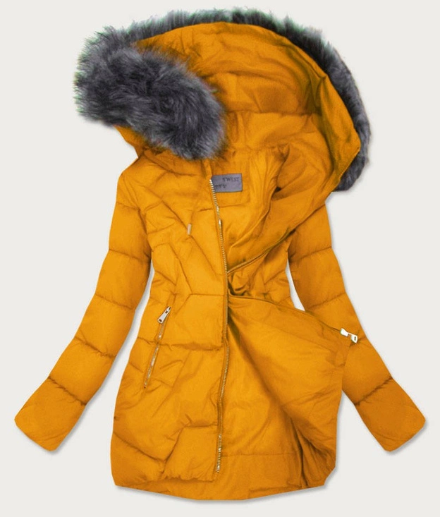 PIKOWANA KURTKA DAMSKA ZIMOWA ŻÓŁTA (B9527)