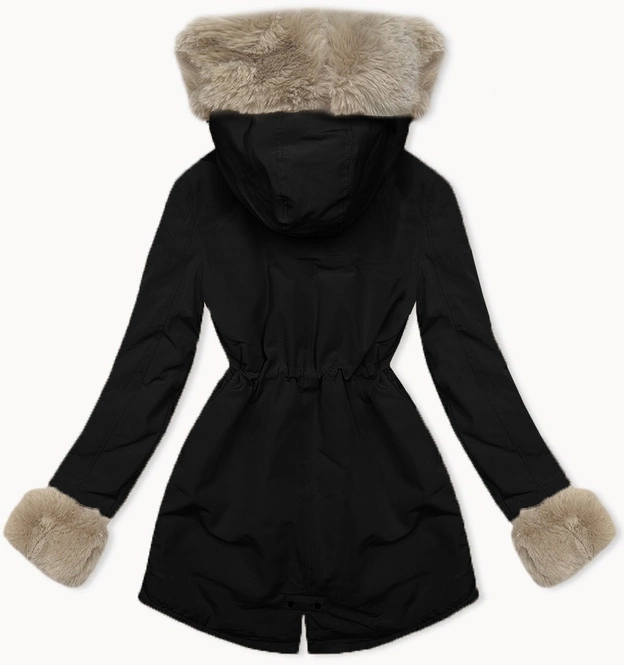 Krótka parka zimowa na futerku czarny-beż (16M9062-392B)