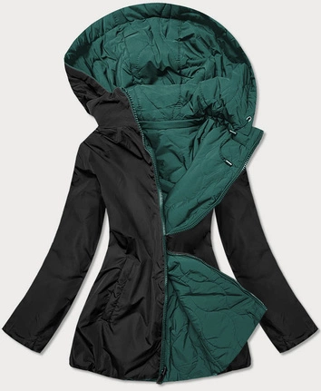 Pikowana kurtka dwustronna damska zielono-czarna (mhm-w589big)