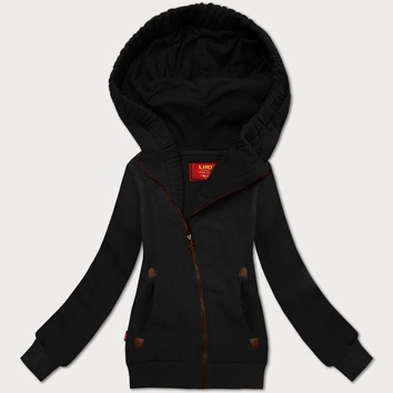 Dopasowana bluza damska z asymetrycznym zamkiem LHD czarna (AMG-61)