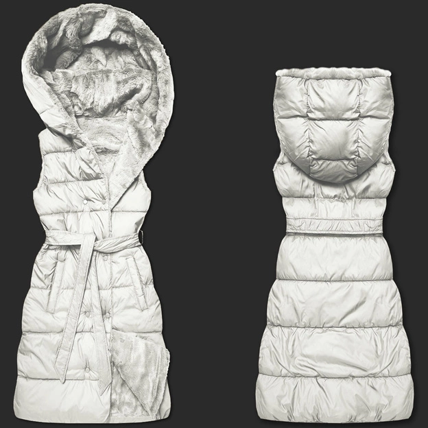 Gruba dwustronna kamizelka puchowo-futrzana Minority ecru (P3-6035-12)