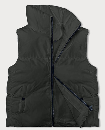 Puchowa kamizelka damska ze stójką army (5M3150-136)