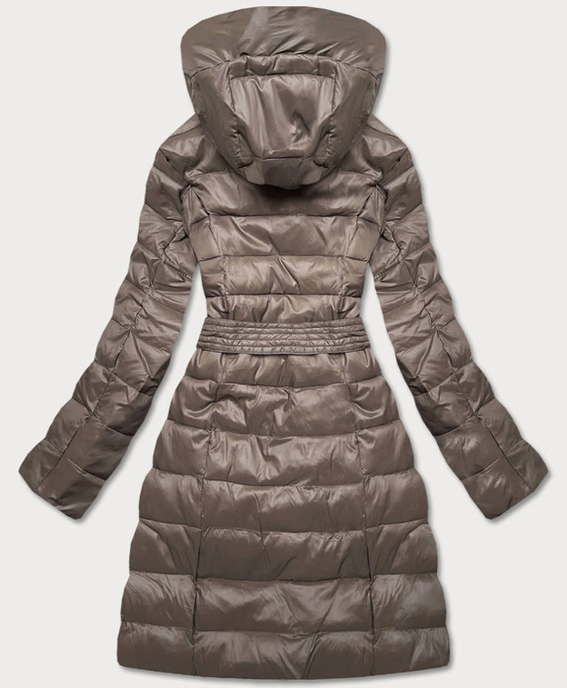 KURTKA ZIMOWA DAMSKA Z WYSOKĄ FUTRZNĄ STÓJKĄ CAPPUCCINO (J9-018)