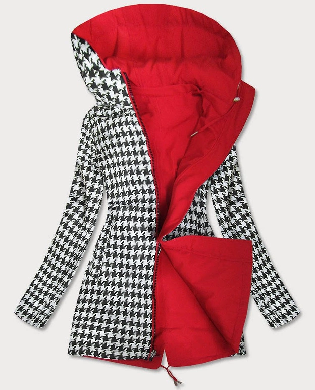 DWUSTRONNA KURTKA PARKA DAMSKA CZERWONA-PEPITKA (W353-1)