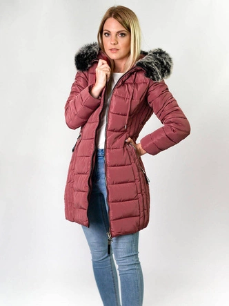 DŁUŻSZA PIKOWANA DAMSKA KURTKA ZIMOWA Z KAPTUREM RÓŻOWA (B2619-30)