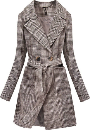 KLASYCZNY BRĄZOWY PŁASZCZ W KRATĘ (X2701-1X)