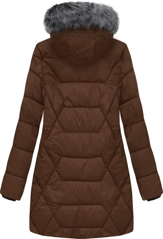 PIKOWANA DAMSKA KURTKA ZIMOWA Z KAPTUREM BRĄZOWA (B2644)