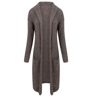 DŁUGI KARDIGAN Z KAPTUREM BRĄZOWY (SW000)