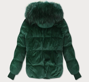 Sztruksowa damska kurtka z kapturem ciemnozielona (7696)