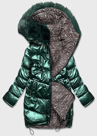 DWUSTRONNA KURTKA DAMSKA ZIMOWA ZIELONO-BEŻOWA (HS-807)