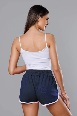 Damskie szorty z kontrastową lamówką granatowe (8K208-25)