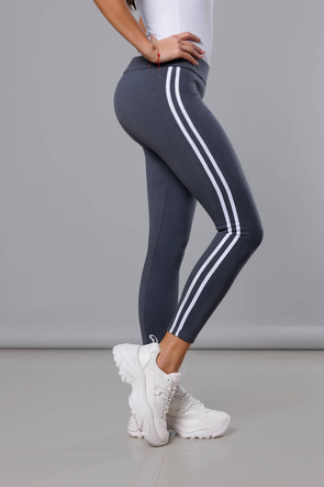 Bawełniane legginsy damskie z lampasami grafitowe (yw06038)
