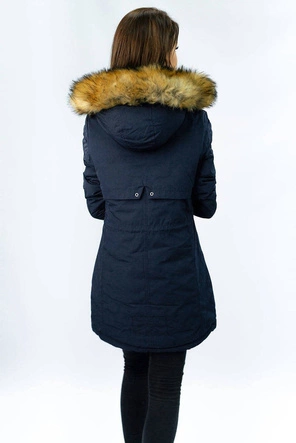 Dwustronna damska kurtka zimowa z kapturem granatowo-różowa (w213)