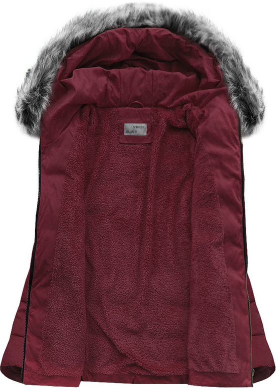 PIKOWANA KURTKA Z KAPTUREM BORDOWA (R9505)