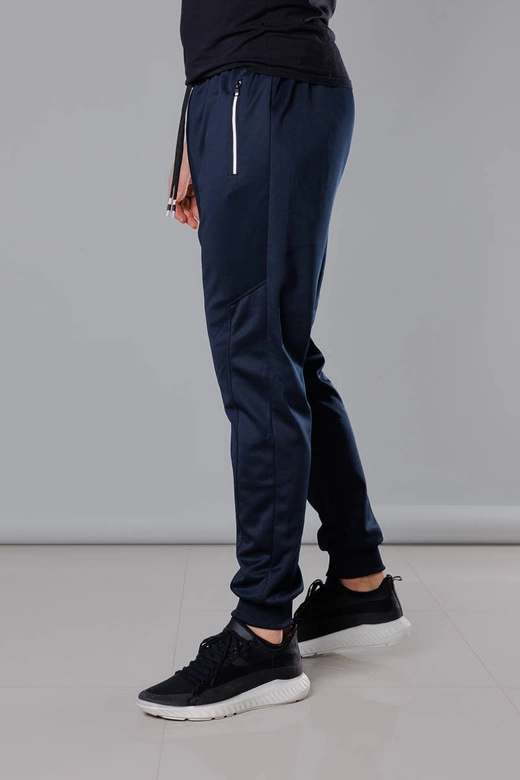 Męskie spodnie dresowe ze ściągaczami granatowe (8K167)