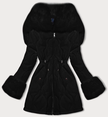 Damska pikowana kurtka zimowa na futerku Ann Gissy czarna (AG1-3091)