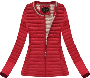PIKOWANA KURTKA ZE ZDOBIENIEM CZERWONA (7214)