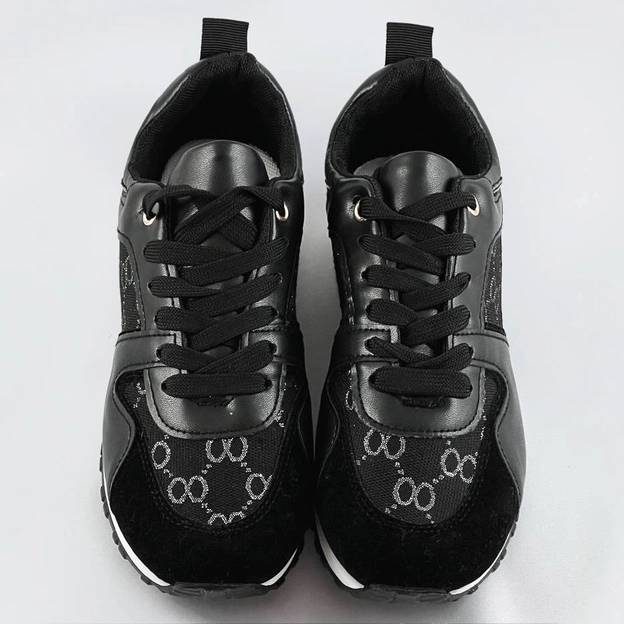 Damskie adidasy na podwyższonej podeszwie czarne (666-21)