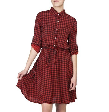 KOSZULOWA SUKIENKA W KRATĘ CZERWONA (9492)