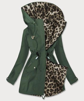 DWUSTRONNA PARKA DAMSKA Z KAPTUREM KHAKI-PANTERKA (W354)