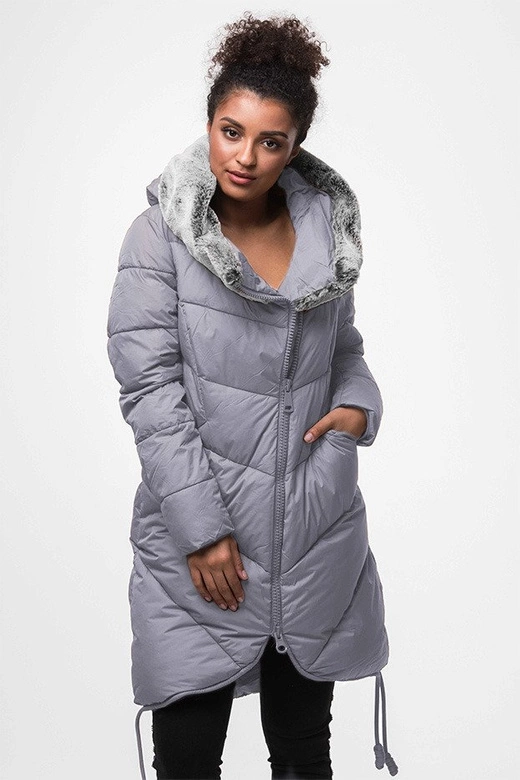 DŁUGA KURTKA ZIMOWA Z KAPTUREM WRZOSOWA (J18-002)